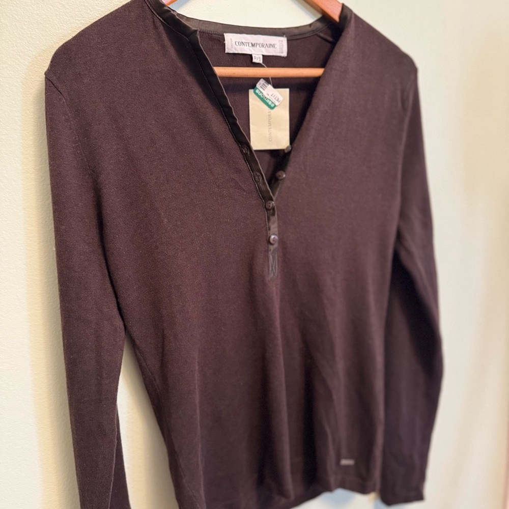 Simons Dark Brown V-Neck Sweater - Picture 2 of 5